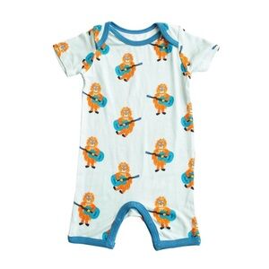 NWT Bestaroo Guitar Gorillas Short Sleeve Modal Shortie Romper in Blue 12-18M